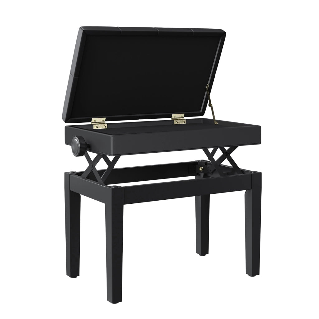 Sgabello Panchetta per Pianoforte ¨C Xylo ¨C Legno e Pelle PU, Vano Contenitore, Nero, 54.5x33x48-58 cm