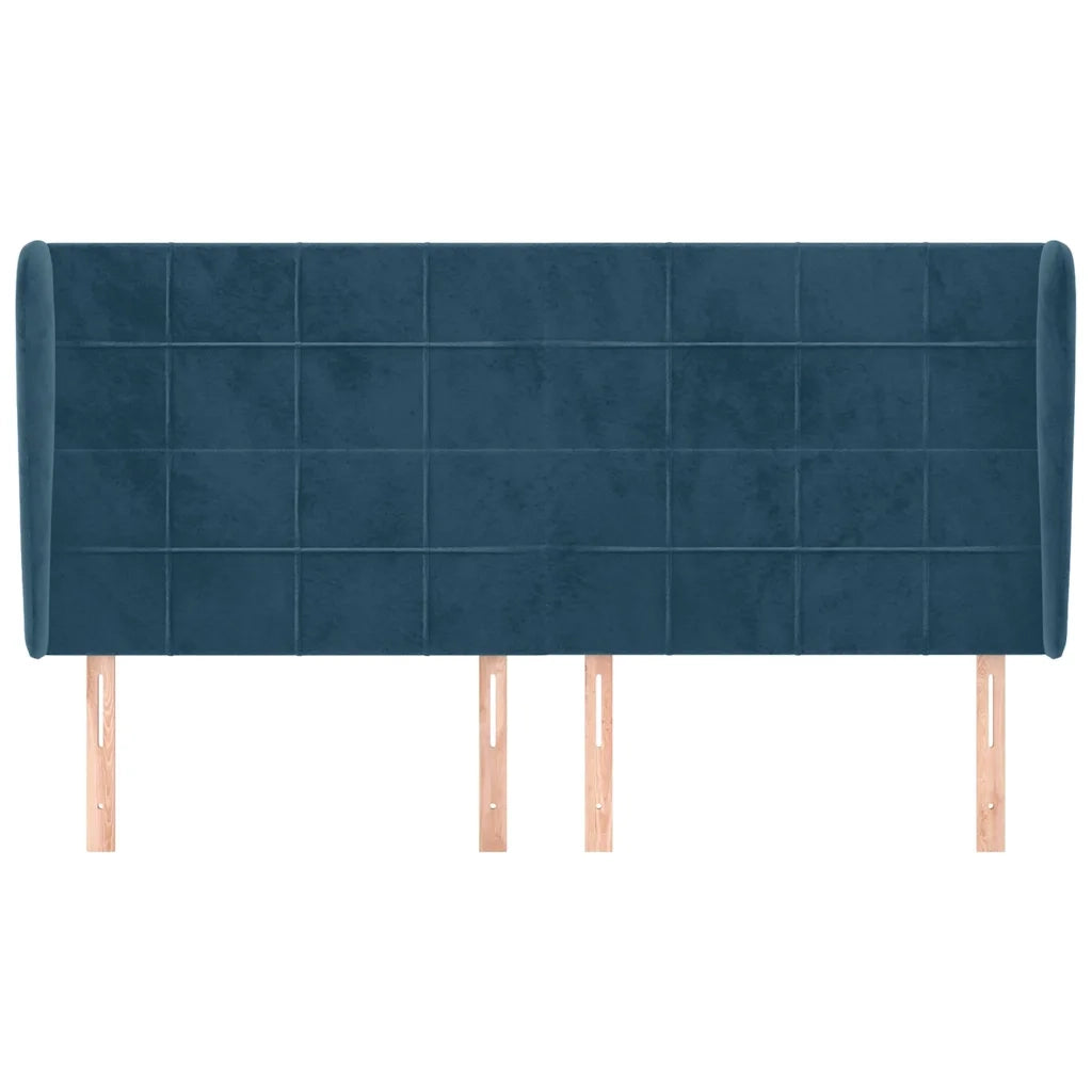 Testiera | Testata ad Orecchio Blu Scuro 183x23x118/128 cm in Velluto