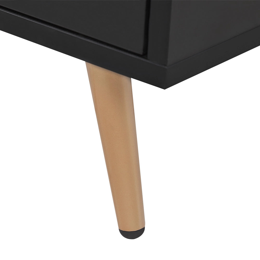 Comodino MDF Nero Gambe in metallo dorato Cassetto portaoggetti Scaffale finitura opaca Comodino camera da letto