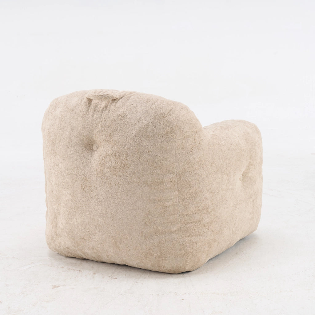 Pouf poltrona ergonomico con schienale avvolgente e braccioli per salotto e lettura in pelliccia sintetica beige