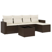 Set Divano da Giardino 6 pz | Set Salotto da Giardino con Cuscini Marrone in Polyrattan