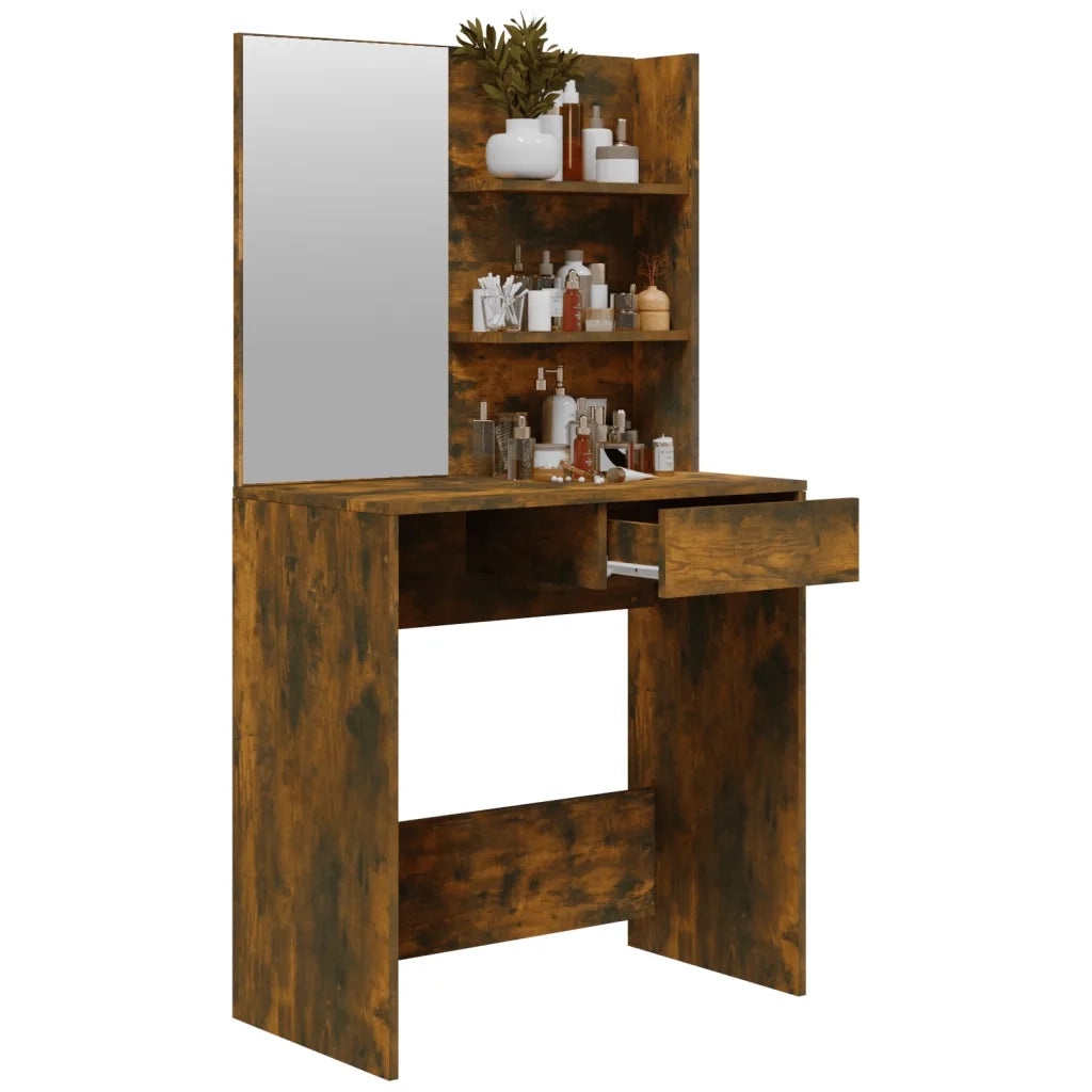 Toeletta con Specchio-Tavolo da Vanit¨¤ Rovere Fumo 74,5x40x141 cm