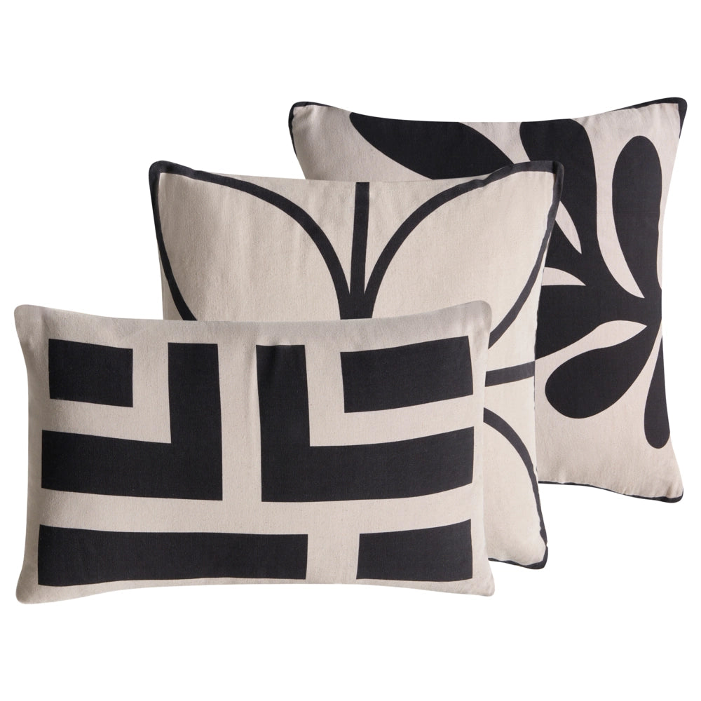Set di 3 cuscini decorativi in tessuto di cotone beige e nero con motivo astratto 45/30 x 45/50 cm Cuscino decorativo