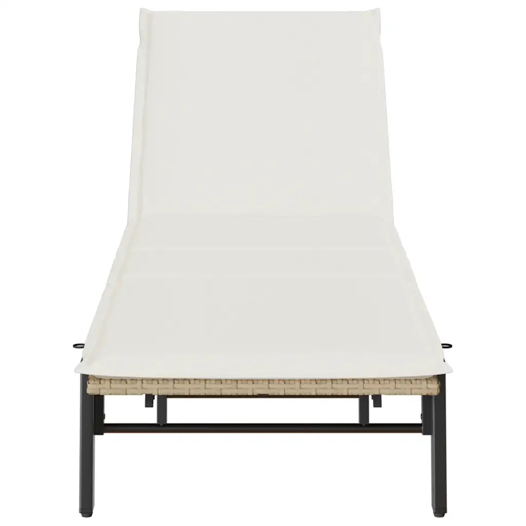 Lettino Prendisole | Sdraio da giardino | Lettino da sole con Cuscini Beige in Polyrattan
