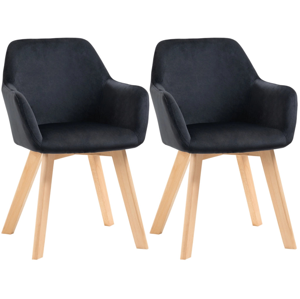 Set di 2 sedie da pranzo ergonomiche nere in poliestere e legno