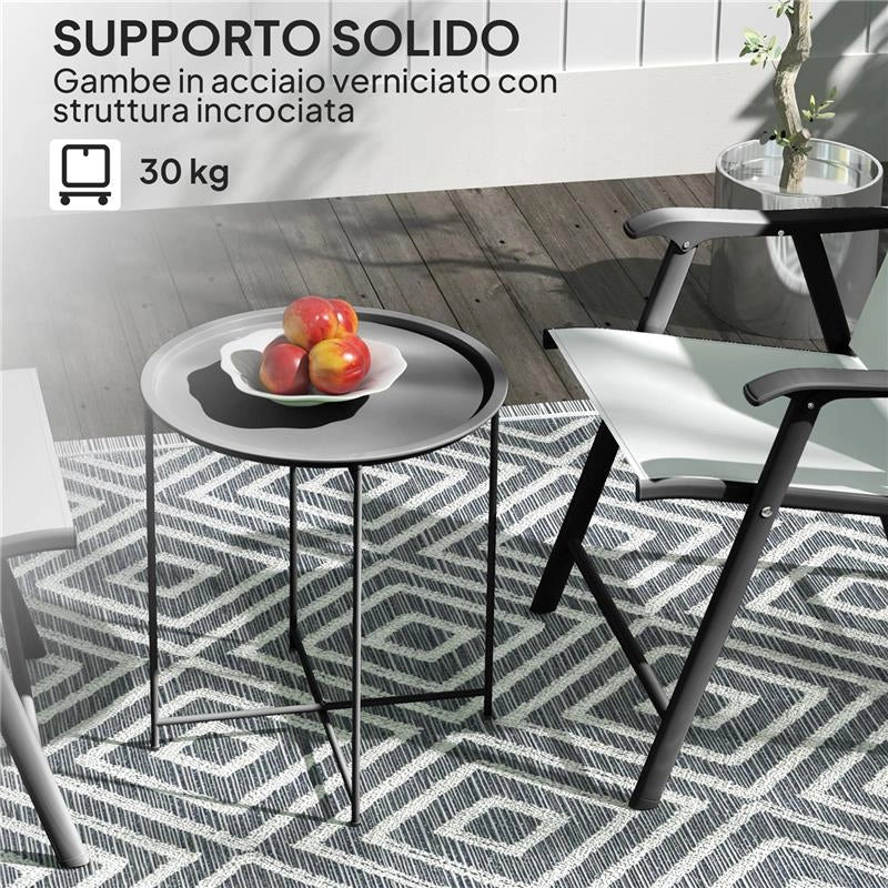 TAVOLINO DA GIARDINO CON VASSOIO RIMOVIBILE E GAMBE PIEGHEVOLI IN ACCIAIO, Ï46X50 CM, NERO