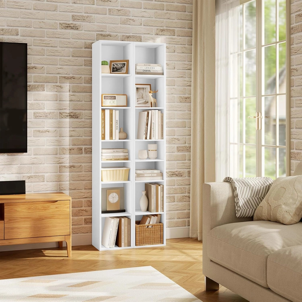 Libreria, Scaffale a 7 Livelli, 30x26x178,5 cm, Mobile Alto con Scomparti Aperti, per Ufficio/Salotto/Camera da Letto, Bianco, SK066ws