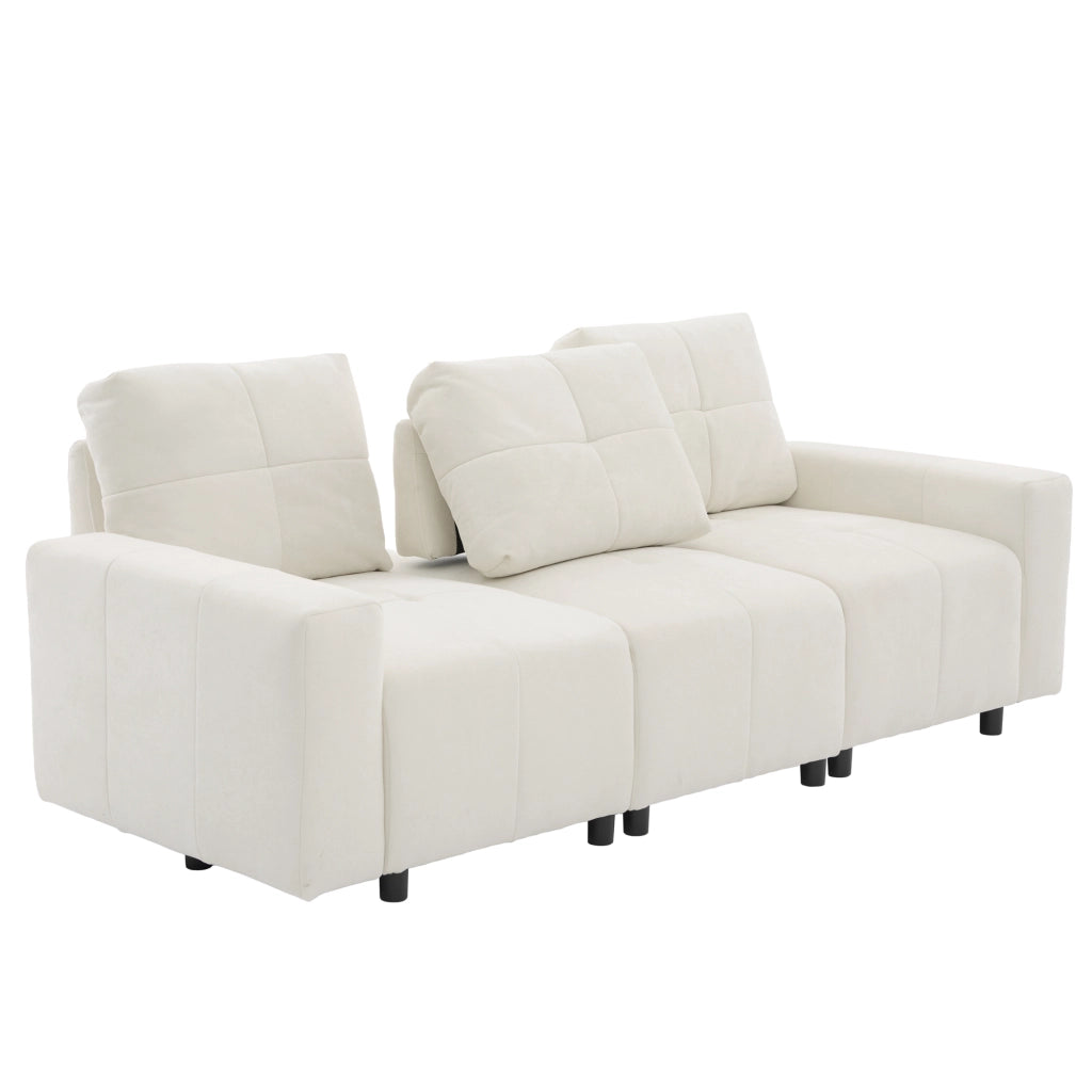 Divano modulare a 3 posti 213 cm con schienale regolabile e funzione letto, tessuto Chenille, beige bianco