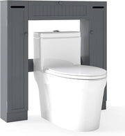 Mobile per Lavatrice, Mobile sopra Toilette, Mobiletto Bagno sopra Toilette, Armadietto da Incasso, in Legno, con Anta, Bagno Salvaspazio, con Porta Carta Igienica (Grigio)