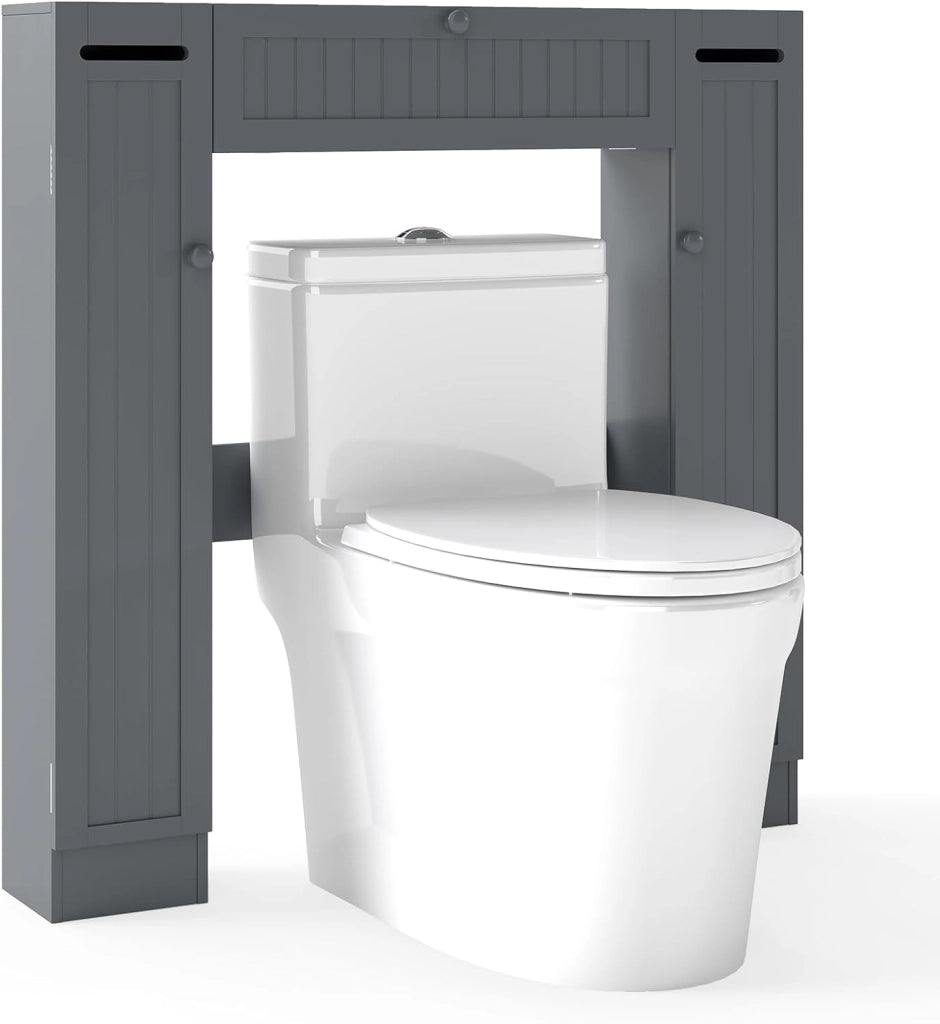 Mobile per Lavatrice, Mobile sopra Toilette, Mobiletto Bagno sopra Toilette, Armadietto da Incasso, in Legno, con Anta, Bagno Salvaspazio, con Porta Carta Igienica (Grigio)