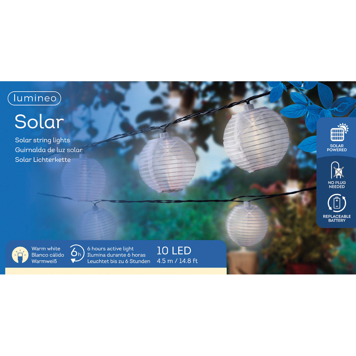 STRINGA DI LANTERNE SOLARI 450CM IN NYLON.