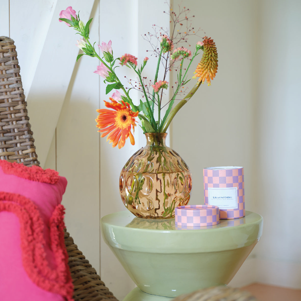 VASO TONDO IN VETRO D.16XH18CM 4COL ASS.