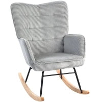 Poltrona Dondolo Vintage, Scivoli Curvi, Imbottitura Spessa, Faggio e Acciaio, Grigio Chiaro