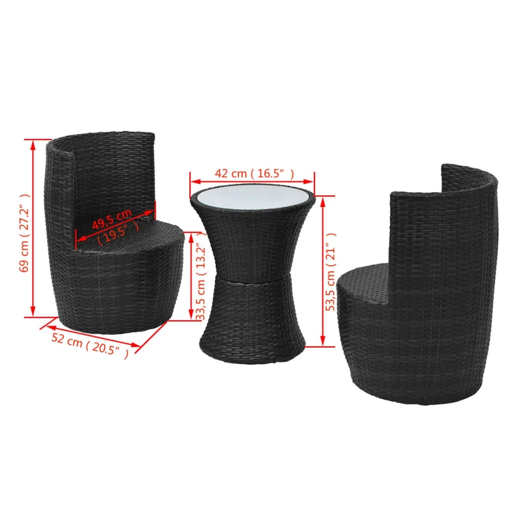 Set da Bistrot 3 pz con Cuscini in Polyrattan Nero cod mxl 50941