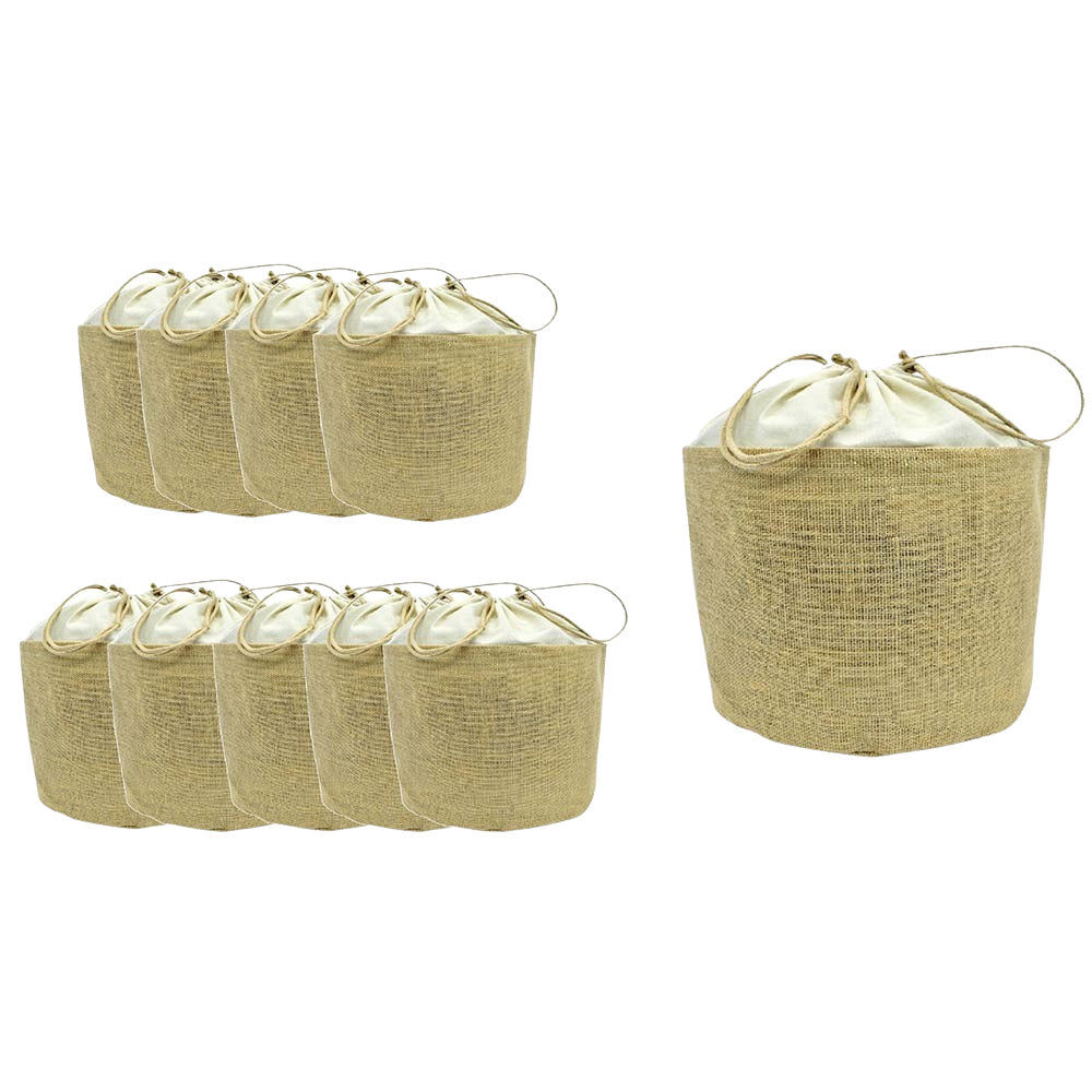 Set 10 sacchi tondi in juta con chiusura a cordoncino h 26 cm x 25 cm resistenti
