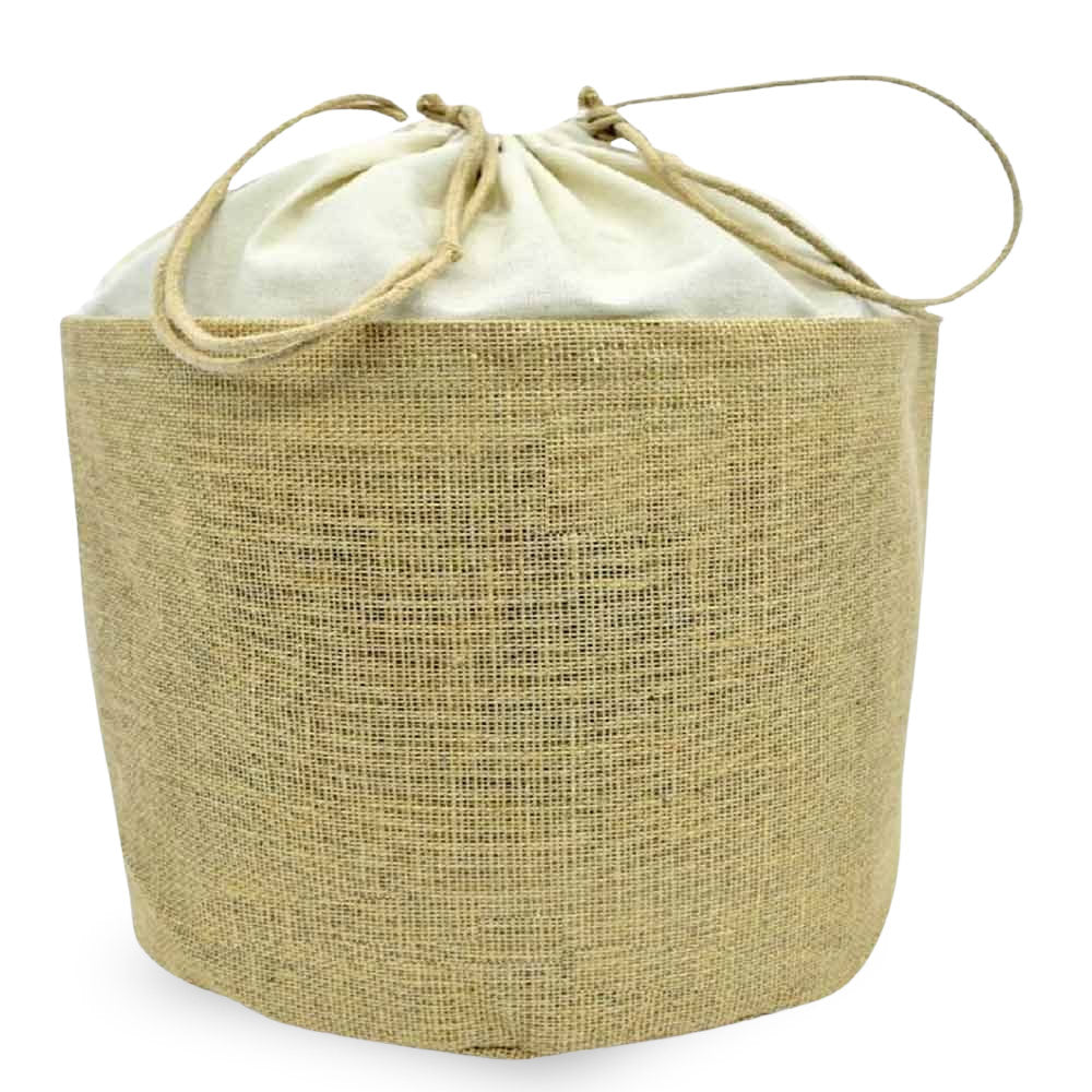 Set 10 sacchi tondi in juta con chiusura a cordoncino h 26 cm x 25 cm resistenti