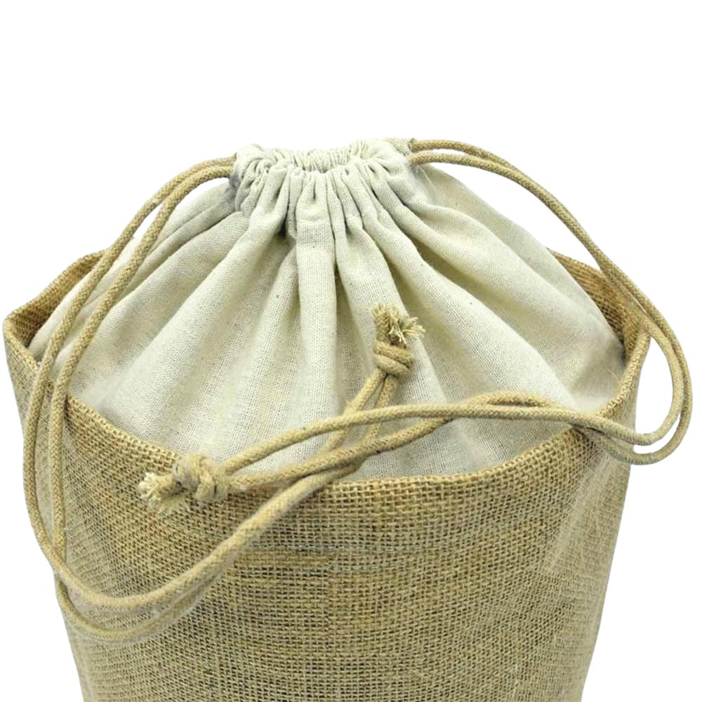 Set 10 sacchi tondi in juta con chiusura a cordoncino h 26 cm x 25 cm resistenti