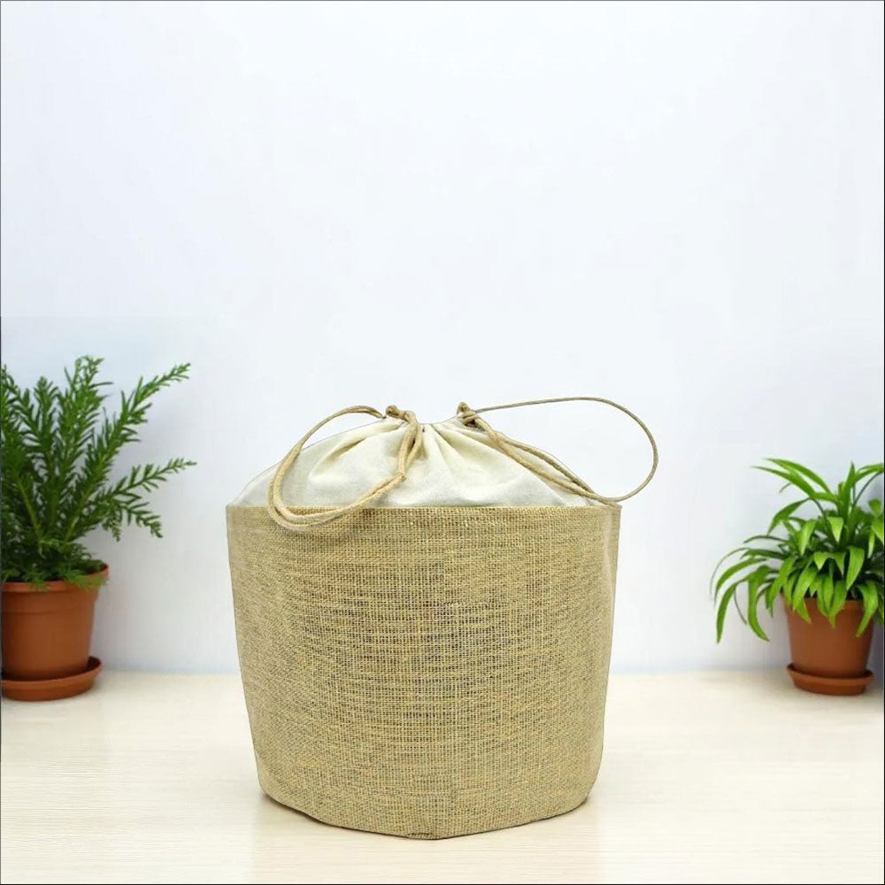 Set 10 sacchi tondi in juta con chiusura a cordoncino h 26 cm x 25 cm resistenti