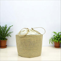 Set 10 sacchi tondi in juta con chiusura a cordoncino h 26 cm x 25 cm resistenti