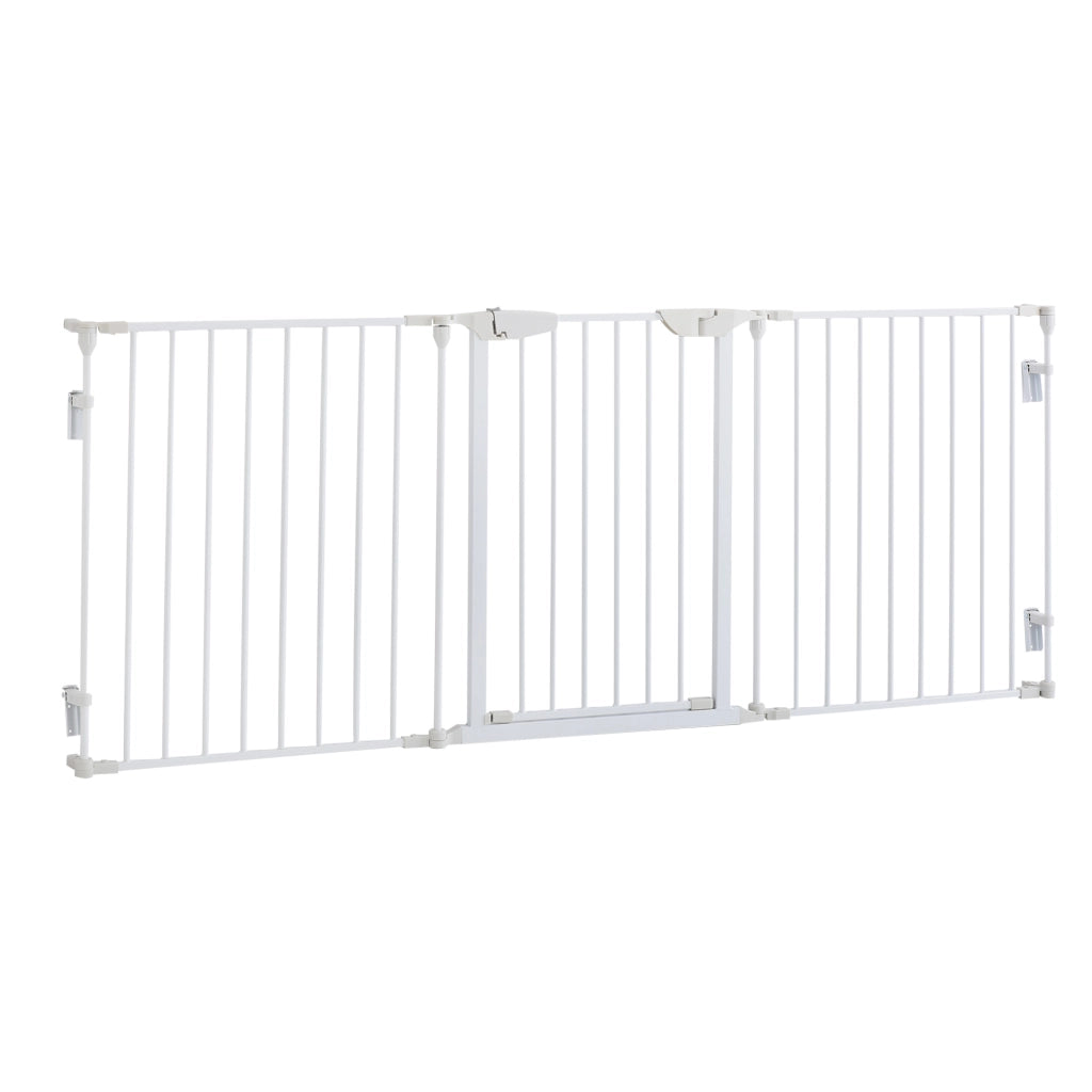 Barriera estensibile a forbice con porta a chiusura automatica per scale e ambienti in metallo bianco 180 × 3 × 74,5 cm