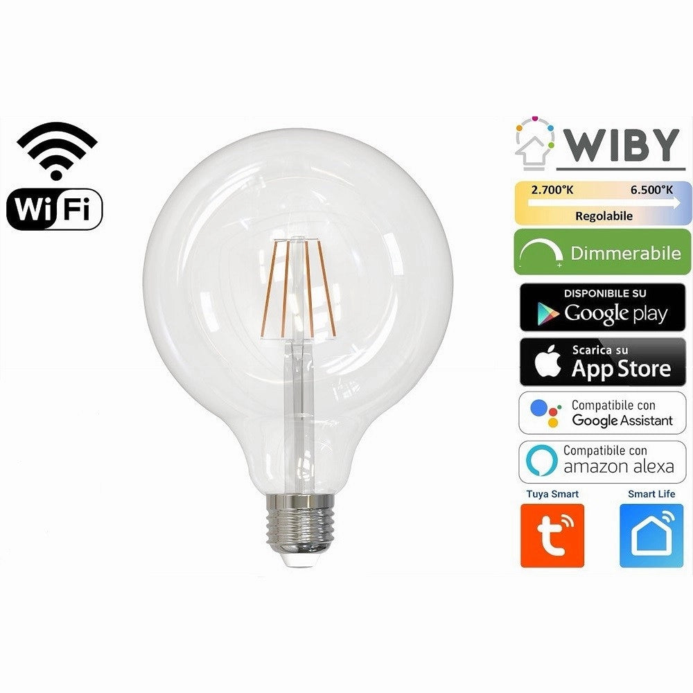 Trade Shop - Lampadina Led G125 E27 A Filamento 7watt Wifi Dimmerabile Colore Luce Regolabile -