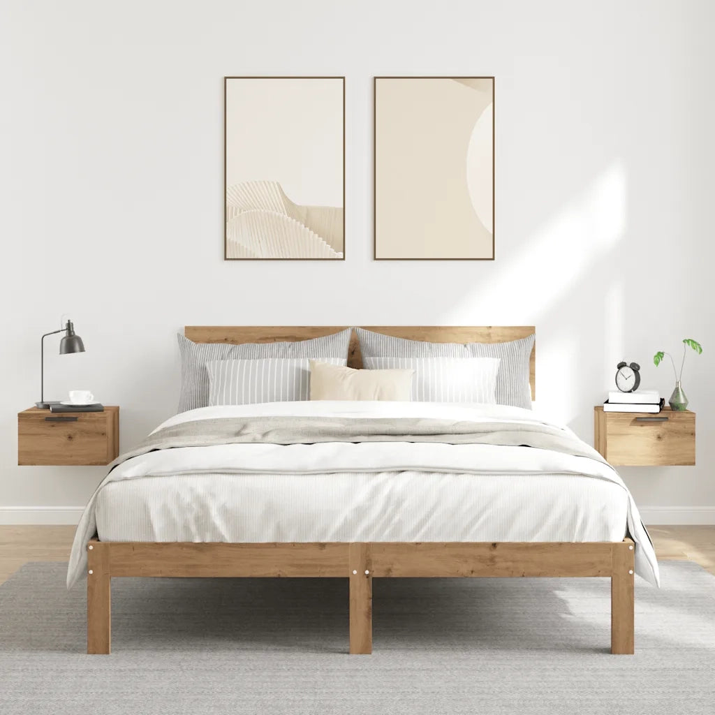 Set di 2 Comodini | Armadio da Notte | Mobiletto da notte a Muro Rovere Artigianale 34x30x20 cm
