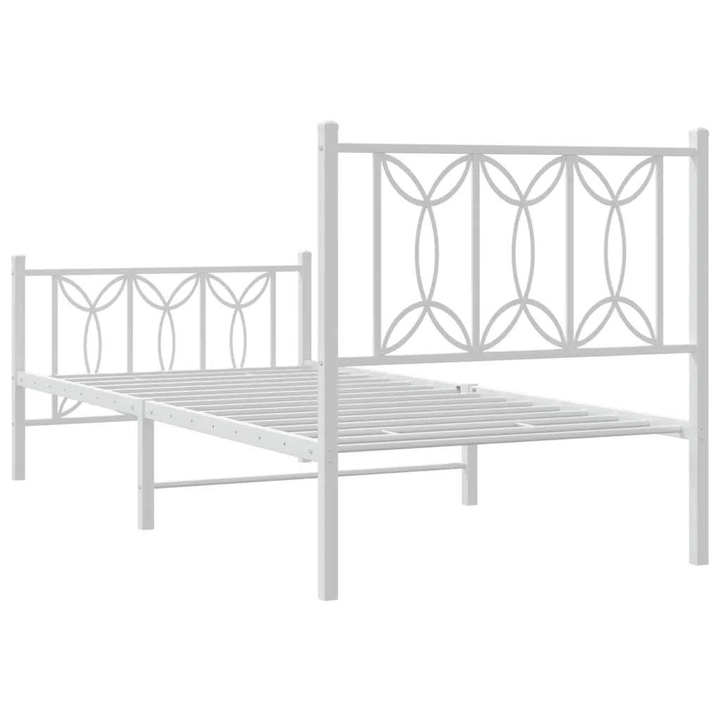 Letto singolo | Letto per adulti | Giroletto con Testiera e Pediera Metallo Bianco 75x190 cm