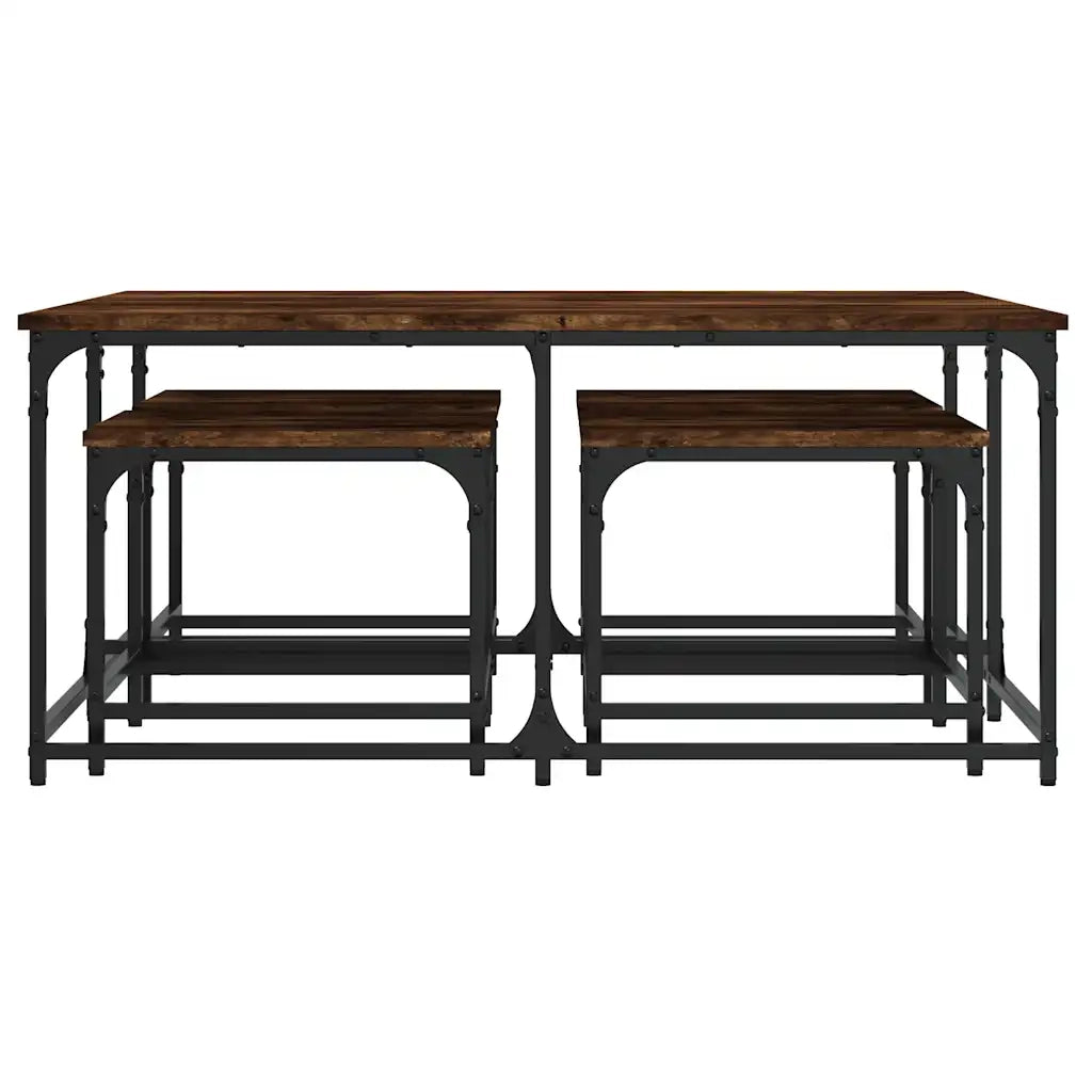 Tavolini Impilabili 5 pz Rovere Fumo in Legno Multistrato 835336