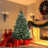 Albero di Natale Innevato 150cm con Bacche Decorative Bianche, Base Rimovibile Pieghevole, 378 Rami, Verde