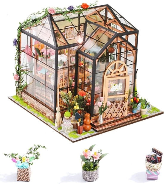 Kit di miniatura di casa in giardino 1:24 con illuminazione LED - Regali creativi per amici e genitori - Casa dei fiori di Jenny