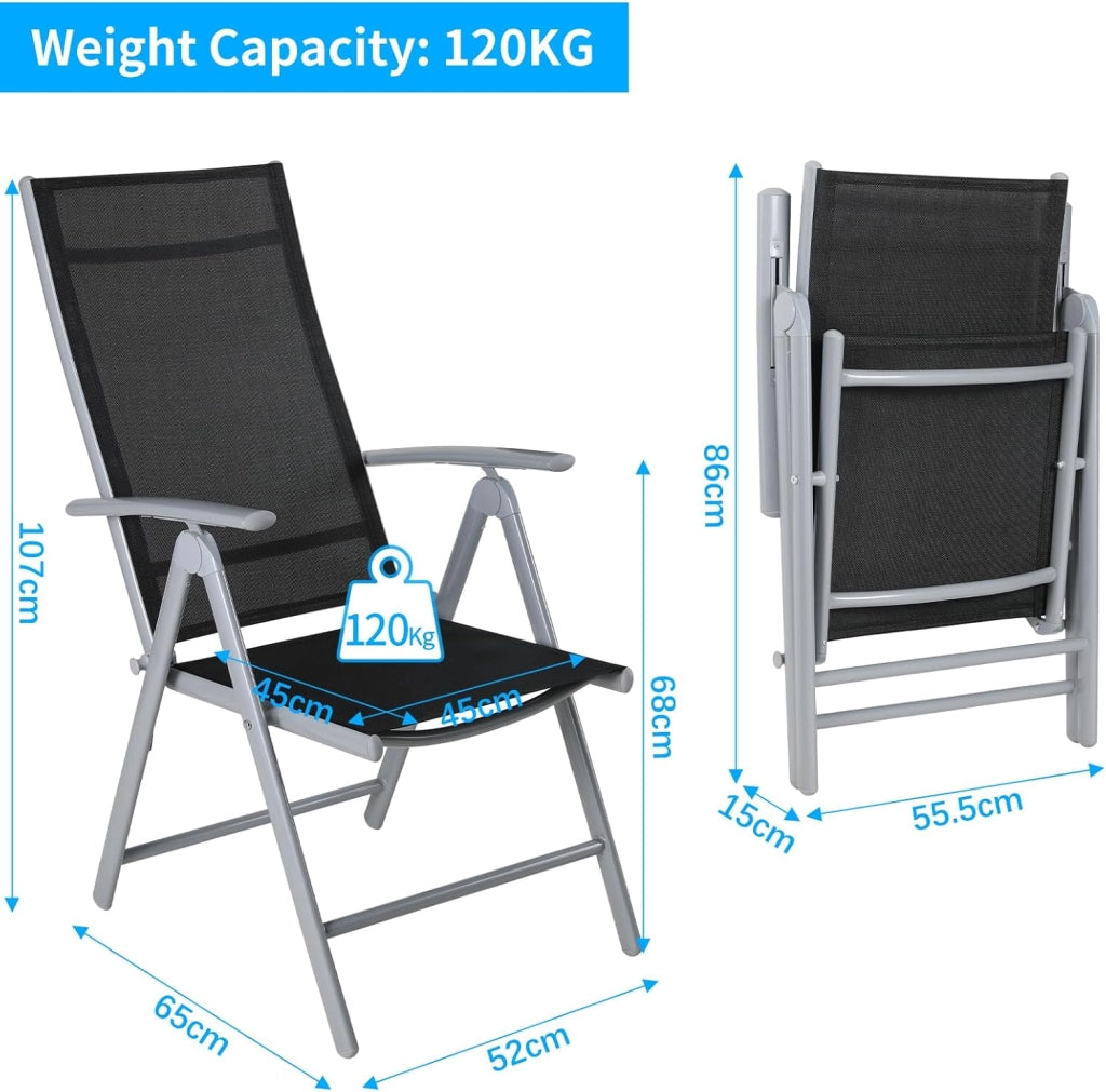 Set Giardino Esterno Alluminio 3 Pezzi, Tavolo da Giardino con Sedie, 1 Tavolo e 2 Sedie Pieghevole, Salotto Per Patio Giardino Balcone Veranda Esterno Piscina Terrazzo, Grigio argento