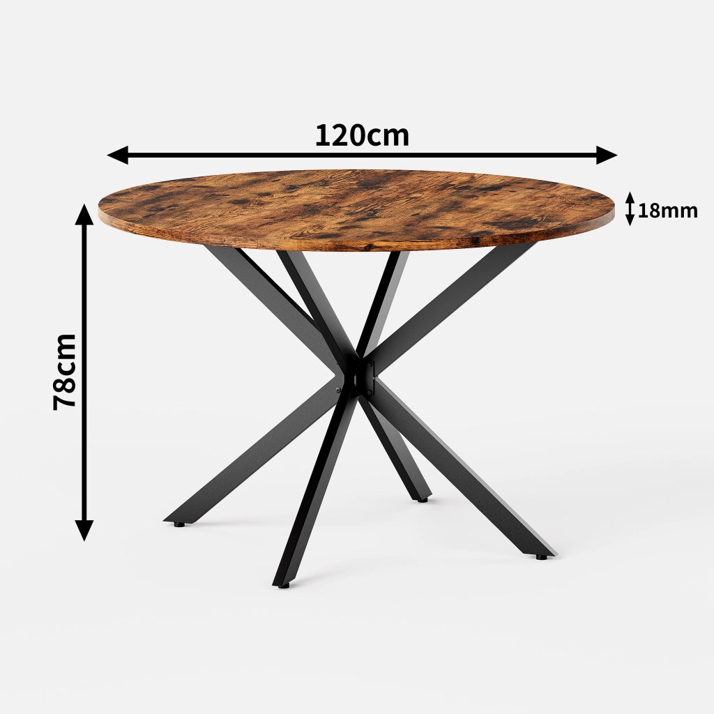 Tavolo da pranzo rotondo industrial 120 cm in truciolare e ferro; marrone