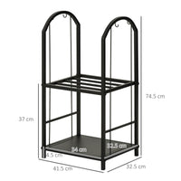 Portalegna per Camino Legnaia a 2 ripiani in Metallo 41,5x32,5x74,5 cm Max 60Kg con attrezzi Nero