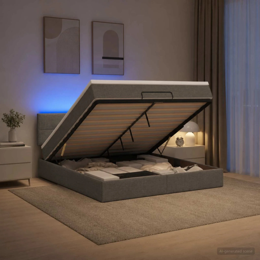 Letto Ottomano con Materasso e LED Grigio Scuro 180 x 200 cm 3456927