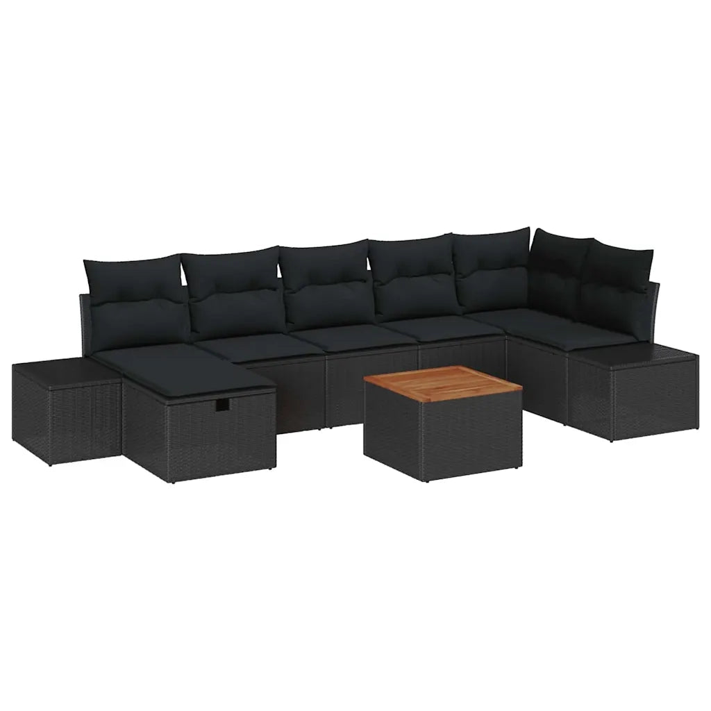 Set Divano da Giardino con cuscino 8 pcs Nero Poly Rattan 3360936