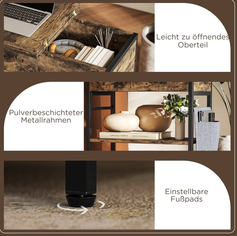 Tavolino laterale con prese AC; USB e USB-C; 60 x 29;8 x 58;5 cm; marrone rustico