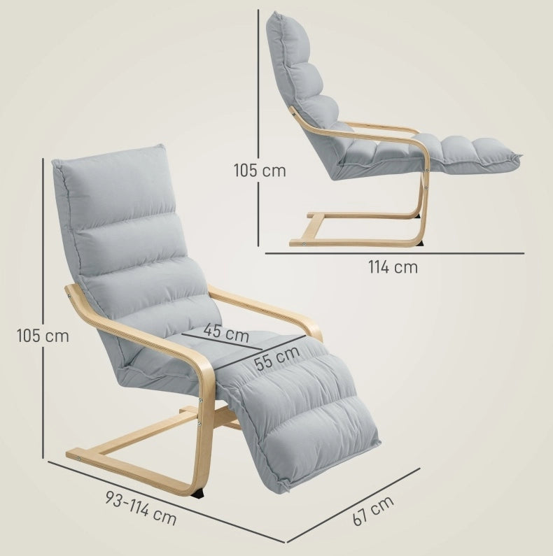 Poltrona relax 67x93-114x105 cm con poggiapiedi regolabile in velluto grigio chiaro