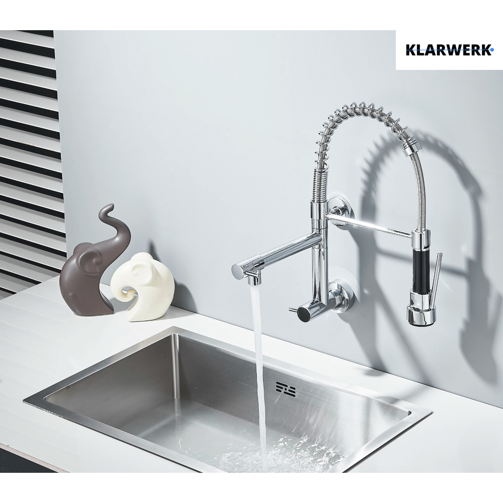 Björn |Gastronomia rubinetto acqua fredda monoforo a parete cromo|rubinetto cucina professionale acciaio inox due docce|lavello doppio ristorante