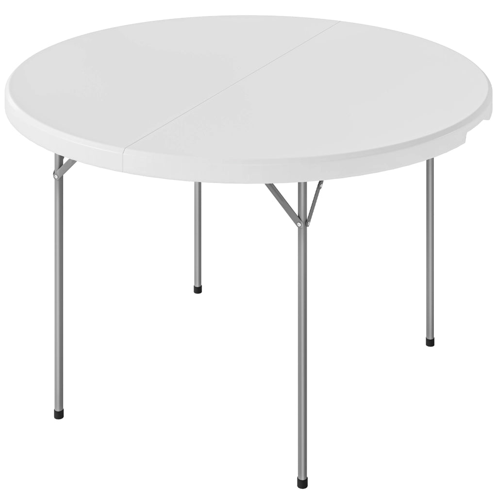 Tavolo da Campeggio Pieghevole Rotondo in Metallo e HDPE, 120x120x74 cm, Bianco