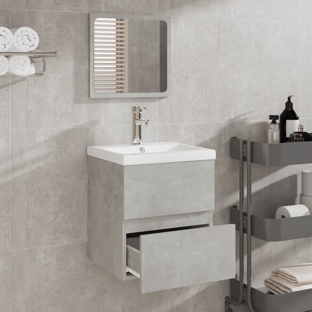 Mobile da Bagno con Specchio Grigio Cemento Legno Multistrato