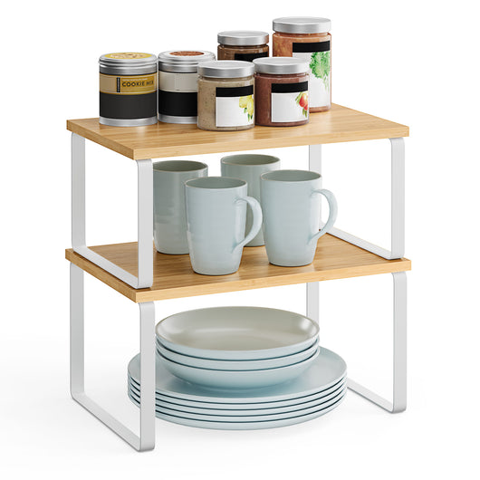 Set di 2 mensole da cucina Valora in bambù e metallo bianco naturale