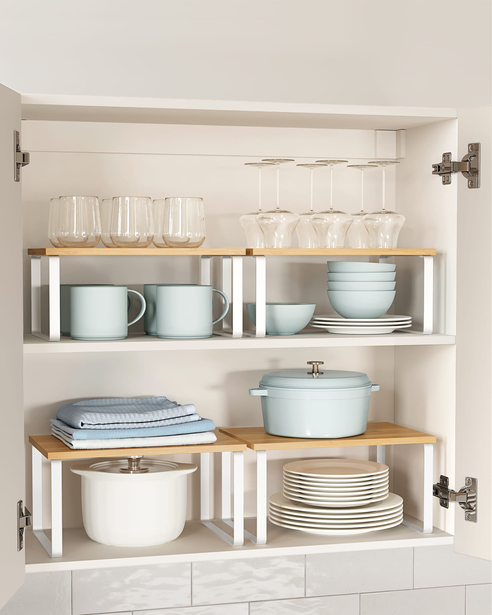 Set di 2 mensole da cucina Valora in bambù e metallo bianco naturale