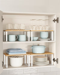 Set di 2 mensole da cucina Valora in bambù e metallo bianco naturale