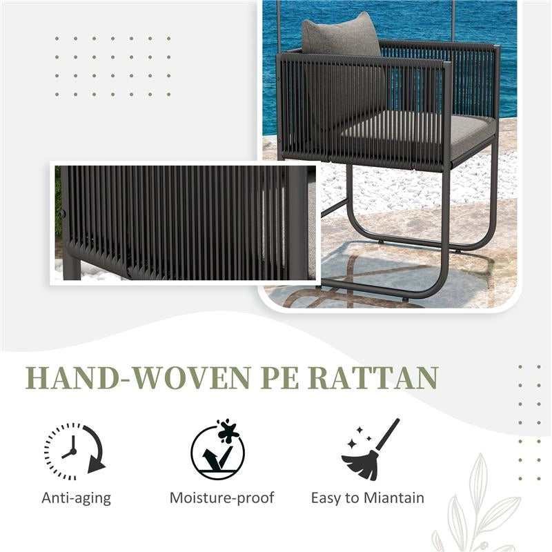 SET DA GIARDINO 3 PEZZI IN RATTAN CON 2 SEDIE 50X51.5X67 CM E TAVOLO 110X60X75 CM IN LEGNO COMPOSITO