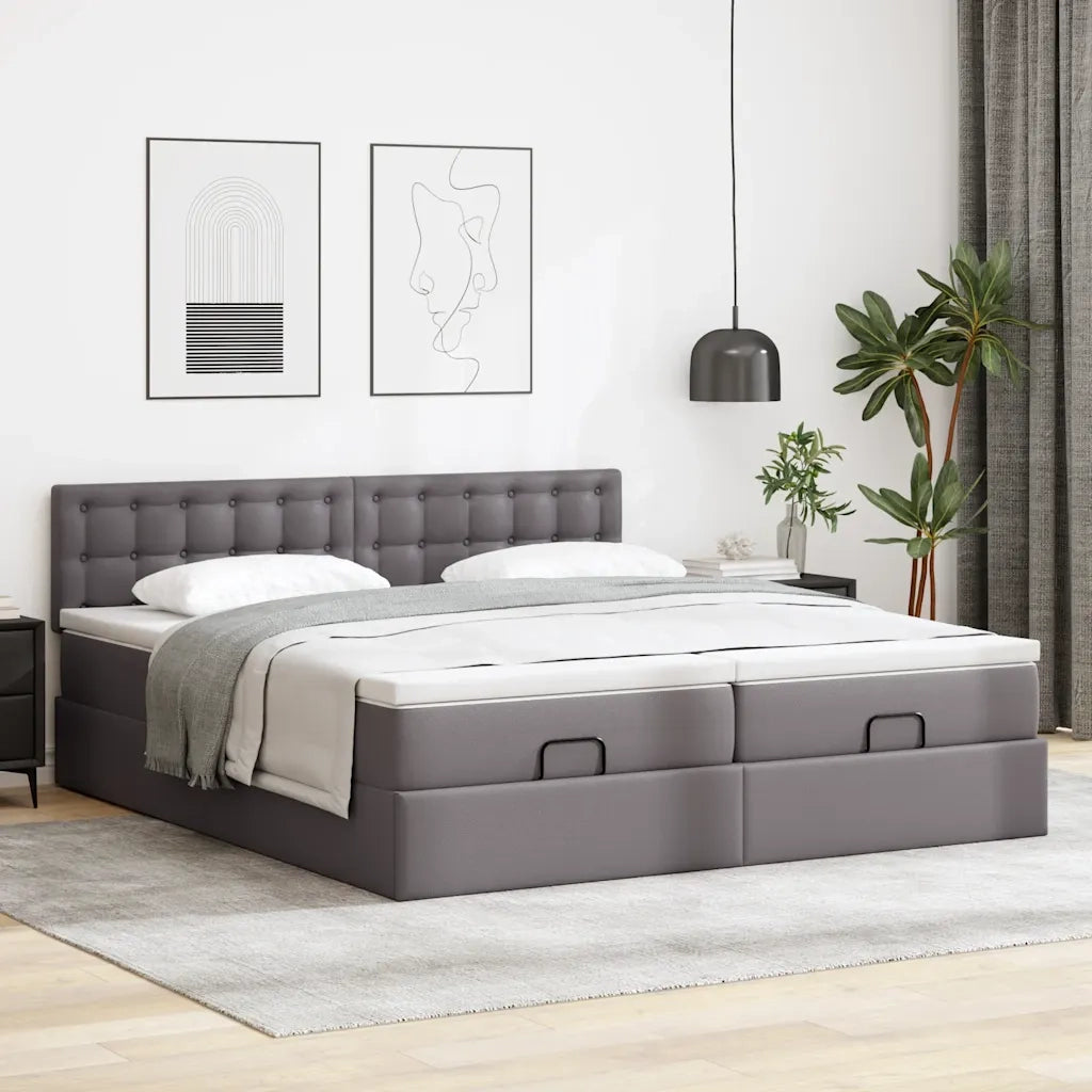 Struttura Letto Pouf con Materassi Grigio 200x200 cm Similpelle 3311964
