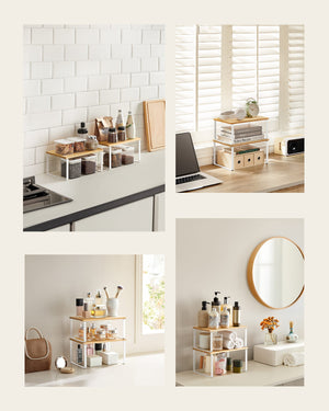 Set di 2 mensole da cucina Valora in bambù e metallo bianco naturale