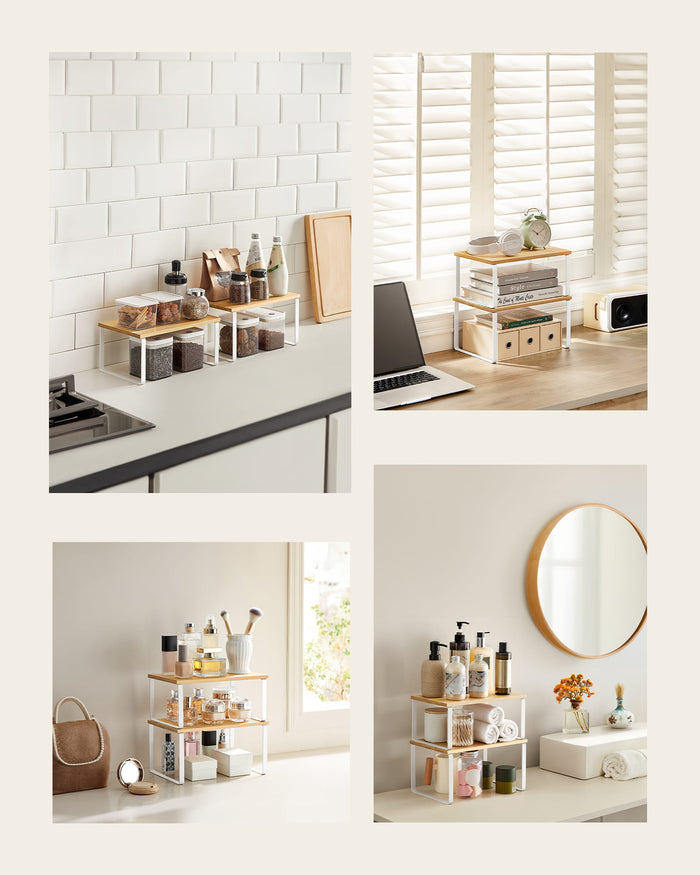 Set di 2 mensole da cucina Valora in bambù e metallo bianco naturale