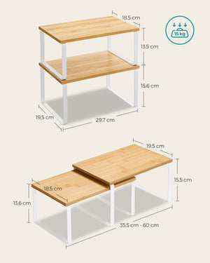 Set di 2 mensole da cucina Valora in bambù e metallo bianco naturale