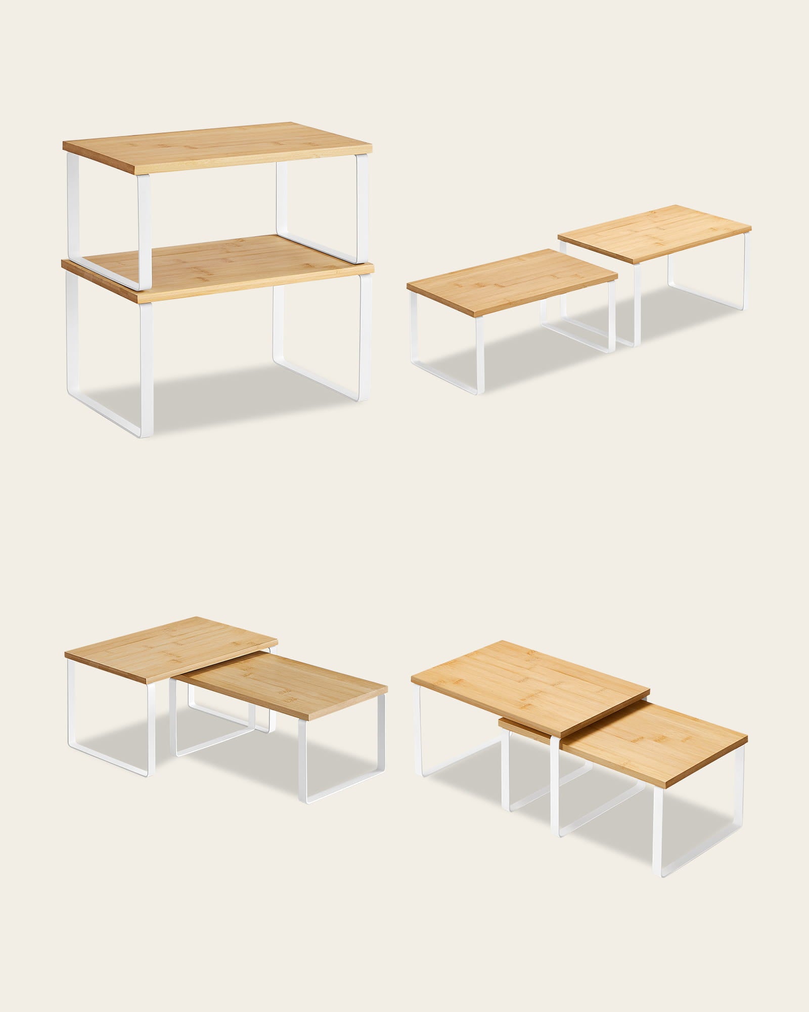 Set di 2 mensole da cucina Valora in bambù e metallo bianco naturale