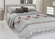 Copriletto Piquet Primavera Estate 100% Cotone Disegno Gattini Cuori - Singolo - Beige